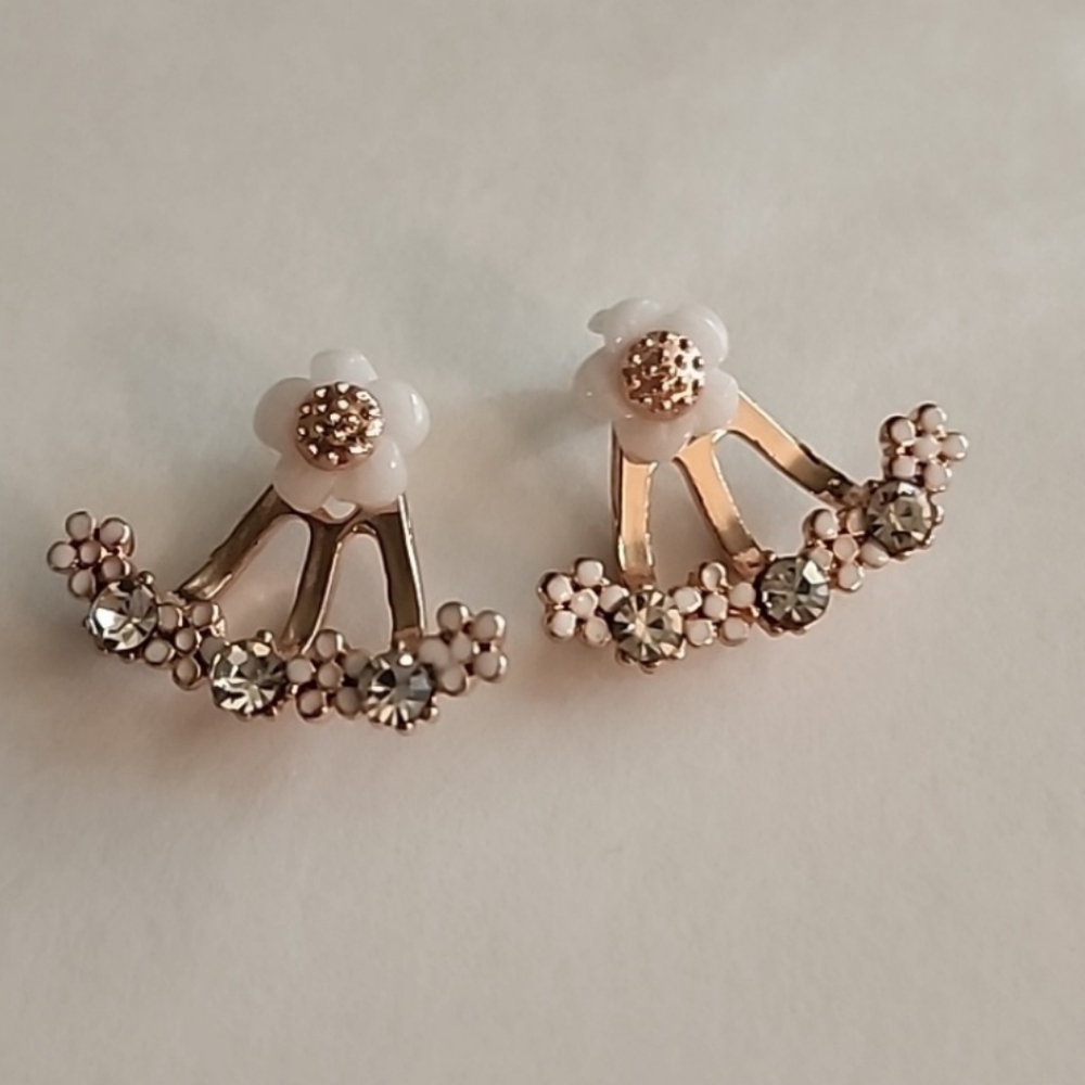 STUD FLOWER Jacket Earrings Rose Gold Tone